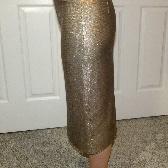 Gold Pencil SKIRT Fitted Gorgeous Party Prom Dinner Date Night Size UK 8 = US 4 - Picture 5 of 15